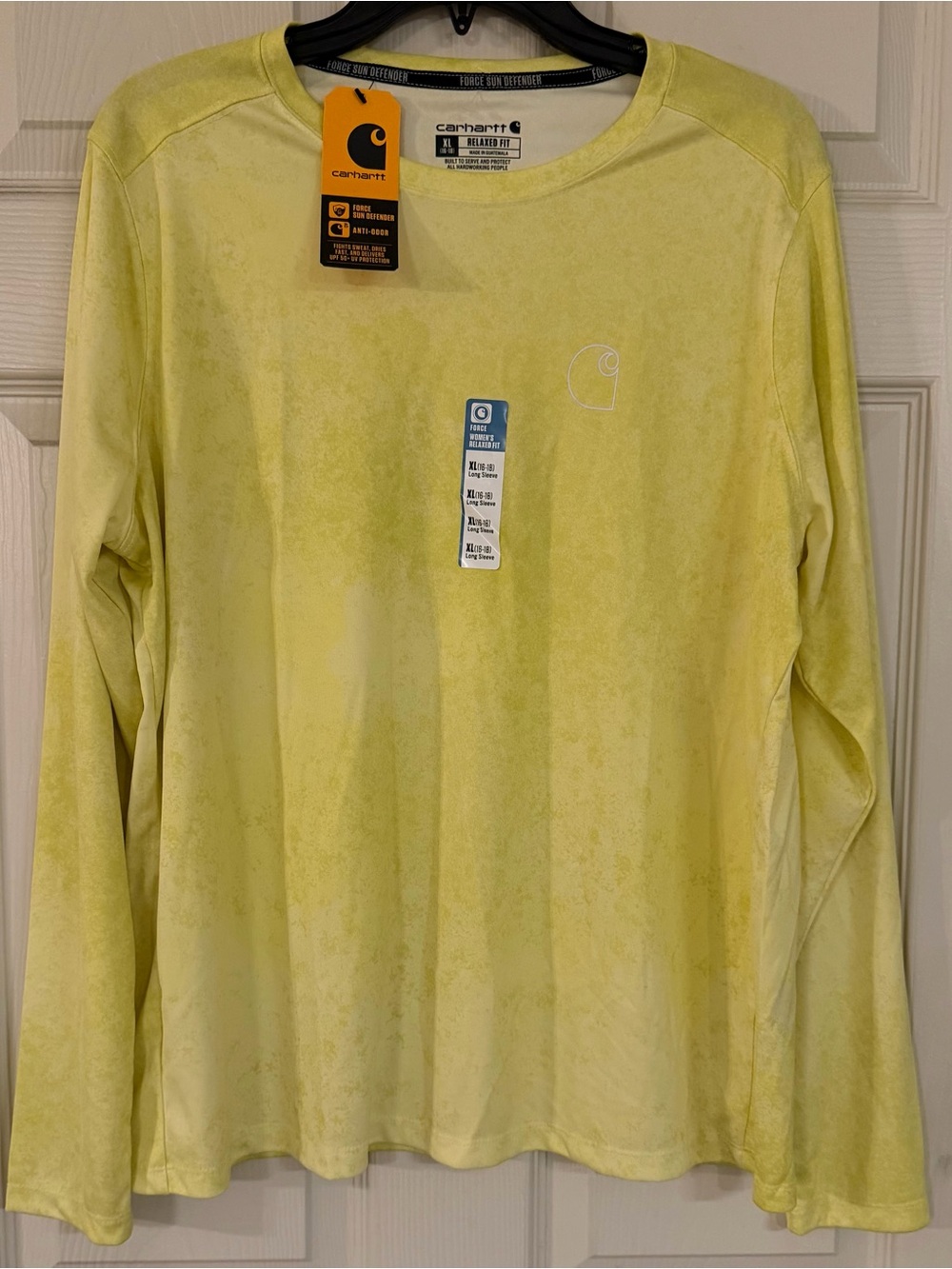 NWT Carhartt Force Sun Defender Shirt Women Yellow Acid Wash Long Sleeve XL